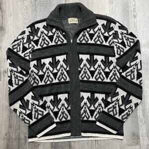 VTG 60s ARROW Ski Lodge Grey Orlon Aztec Full Zip Knit Apres Ski Sweater Mens L